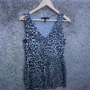 Willi Smith Gray and Black Leopard Print V-Neck Tank